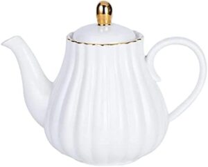 YBK Tech Strength Porcelain Tea Sets, Porcelain Coffee Pot Ceramic Teapot- Stripe Design (White)