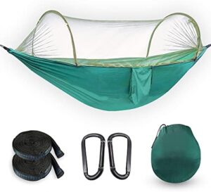 Camping Hammock with Mosquito Net - OOKU Lightweight Portable Hammock, Nylon Parachute Hammock with Bug Net | Travel Hammock 2 Person with Tree Straps for Outdoor Backpacking, Hiking, Backyard, Green