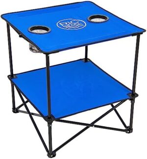 Rio Brands 22" Square Lightweight Fabric Portable Folding Beach Table with Cupholders, Blue