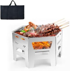 Camping Campfire Grill Barbecue Grill Charcoal Grill Portable Folding Charcoal Grills with Carry Bag for Outdoor Cooking, Bonfire, Patio, Backyard