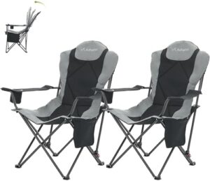 Camping Chairs, Portable 2 Pack Camp Chairs for Heavy People with Adjustable Angled Backrest, Outdoor Folding Camping Chairs for Outside Supports up to 350lbs, Carry Bag Included