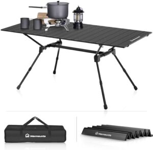 Folding Camping Table Adjustable Heights, 49″ Wide Tabletop Portable Camping Table, Aluminum Roll-up Camping Table w/Carrying Bag for Picnic, Grill, Fishing, Beach, Suitable for 4-6 People