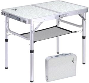 Sportneer Camping Table, Adjustable Height Foldable Table with Mesh Layer Lightweight Portable Small Folding Camp Tables with Aluminum Legs