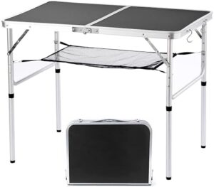 Folding Camping Table, 36''L x24''W Camp Aluminum Table with Adjustable Height Legs, Indoor Outdoor Lightweight Portable Folding Dining Table for Camp Picnic Beach 3Ft black 2 Heights 15"/28"）