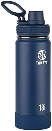 Takeya Actives 18 oz Vacuum Insulated Stainless Steel Water Bottle with Spout Lid, Premium Quality, Midnight Blue