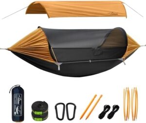 Camping Hammock Tent with Mosquito Net and Removable Sunshade, 4 in 1 Function, Lightweight Hanging Hammocks Tree Straps Swing, Bivvy Ground Tent for Outside, Hiking, and Travel