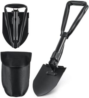 iunio folding shovel camping shovel w/pick, Portable Shovel Carbon Steel Military Style Entrenching Tool for Backpacking,Off Road, Camping, Gardening, Hiking