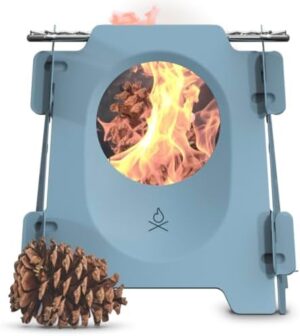 überleben Stöker Wood Burning Camp Stove - Stainless Steel Portable Wood Stove for Camping, Backpacking, & Hiking - 18oz Folding Camping Stove - Small Wood Stove Camping Essentials (Smokey Blue)