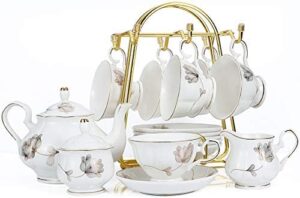 CHENP.HMC Porcelain Ceramic 22-Piece Tea Set, Teapot and Cup Set, 30.7 Ounces, for 6, Gift Sets, Tea or Coffee Lovers, Wedding, Birthday