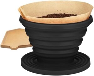 COLETTI Sierra Collapsible Coffee Pour Over Dripper — Camping Coffee Filter — Includes Pack of Paper Filters (Black)