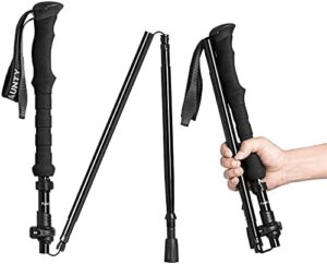 CLINE Travel Folding Trekking Hiking Pole with Carrying Case,Collapsible Cane Adjustable Walking Stick Portable Mobility Aid for Women Men Hikers Gift,Black