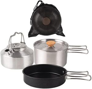 Stainless Steel Kitchen Set Camping Pot Pans and Kettle Kits Travel Mountaineering Picnics BBQ Equipment Cookware Kits