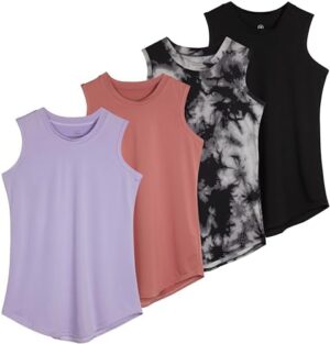 Real Essentials 4 Pack: Girls Active Dry Fit Performance Tank Top