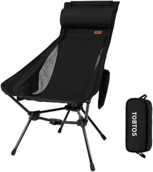 TOBTOS High Back Camping Chair, Lightweight Camping Chair with Headrest, Stable Portable Folding Chair for Outdoor Camp, Hiking, Backpacking(Black)