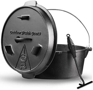 Camping Dutch Oven,6 Qt Pre-Seasoned Camp Cookware Pot With Lid - Lid Lifter,Cast Iron Deep Pot with Metal Handle for Camping Cooking BBQ Baking Campfire, black