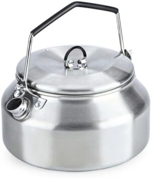 Camping Kettle Outdoor Campfire Camp Kettle, 1L Stainless Steel camping tea kettle Coffee Pot, Portable Lightweight Teapot Fast Heating Boiling Water, Ideal for Hiking Picnic Travel, Silver