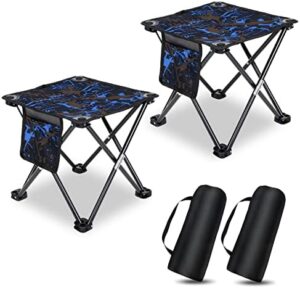 KABOER 2 Pack Folding Camping Stool Portable Outdoor Camping Chair for Fishing BBQ Hiking Gardening and Beach,Travel with Carry Bag(Camouflage Blue)