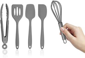 Country Kitchen Set of Five Grey and Gunmetal Silicone MINI Kitchen Utensil Set