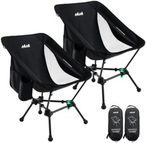 2-CinchLock Camping Chairs 2 Pack Black, Portable Lightweight Camping Chair, Backpacking Foldable Chair for Adults, Ultralight Hiking Chairs for Outdoor, Picnic, Travel