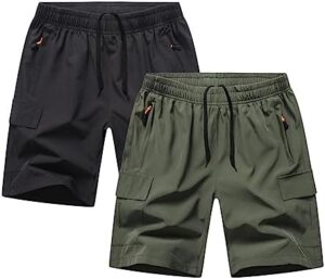 Boys Youth Cargo Shorts Quick Dry Athletic Shorts with Zipper Pockets for Outdoor Camping Hiking