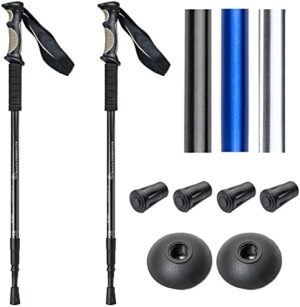 1 Pair (2 Poles) Anti Shock, Adjustable, Collapsible Hiking Poles for Trekking or Walking, Lightweight Aluminum Sticks for Men, Women, Seniors, Kids & Children, Backpacking & Camping Gear