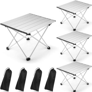 4 Pack Folding Camping Table Portable Camp Table Ultralight Outdoor Side Tables with Carry Bags, 16'' x 14'' x 11'' Aluminum Backpacking Table for Picnic Hiking Travel BBQ Cooking