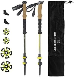 G2 Hiker Trekking Hiking Poles Telescopic/Aluminium Alloy/EVA Foam Grip/Cork Grip/Foam Padded Wrist Strap/Auto-Adjustable Strap/Quick Flip Lock (Pack of 2 Poles).Yellow/Blue