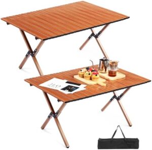 2 Pack Folding Camping Table Portable Picnic Table Ultralight Roll up Side Table with Carry Bag Foldable Beach Table Lightweight Outdoor Camp Table for Travel Hiking Backyards BBQ Party