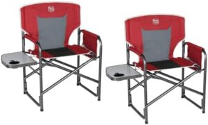 TIMBER RIDGE Lightweight Oversized Camping Chair, Portable Aluminum Directors Chair with Side Table Detachable Side Pocket for Outdoor Camping, Lawn, Picnic, Support 400lbs Red 2 Pack