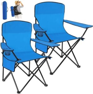 2 Pack Oversized Folding Camping Chairs Heavy Duty Lawn Chairs with Carrying Bag Cup Holder Portable Collapsible Chairs for Outdoor Sports Garden Beach(Blue, 35.8 x 23.6 x 37.8 Inches)