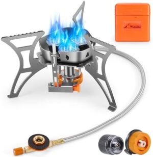 WADEO 5800W Windproof Camping Stove, Camping Gas Stove with Piezo Ignition and Two Fuel Canister Adapter, Backpacking Stove, Portable Stove for Outdoor Backpacking Hiking and Picnic