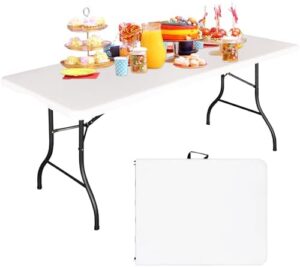 6FT Folding Tables Heavy Duty Folding Table, Multi-Functional Fold up Table for Outdoor Camping Picnic Parties, Indoor Events White Training Table with 330lbs Static Weight Capacity