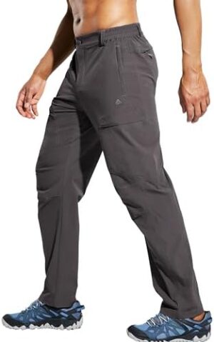 Haimont Men's Hiking Pants with 6 Zip Pockets Nylon Quick Dry Lightweight Outdoor Travel Cargo Pants, Water Resistant