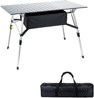 Camping Table 4Ft Folding Table with Adjustable Height Portable Picnic Table Aluminum Roll up Table Folding Camp Table for Outdoor Beach Grill BBQ Travel Sliver