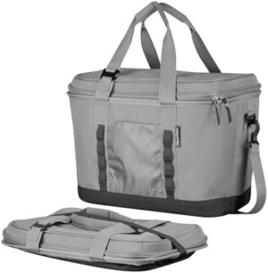 CleverMade Pacifica Collapsible Cooler Bag, 50 Can - Structured, Leakproof Coolers for Travel with Shoulder Strap & Bottle Opener - Soft-Sided, Insulated Camping Cooler: Grey/Charcoal