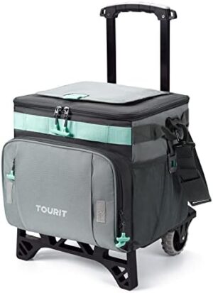 TOURIT 50-Can Collapsible Rolling Cooler Leakproof Insulated Soft Cooler Bag with Wheels and All-Terrain Cart for Beach, Camping, Patio Travel, Outdoor, Ball Fields