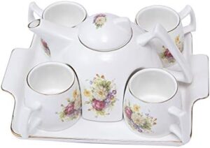 Flower Porcelain Coffee Tea Set,One Piece Large Tea Pot,4 Coffee Cups with Tray,B