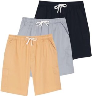 Real Essentials 3 Pack: Men's 9" Elastic Waistband Cargo Short with Drawstring