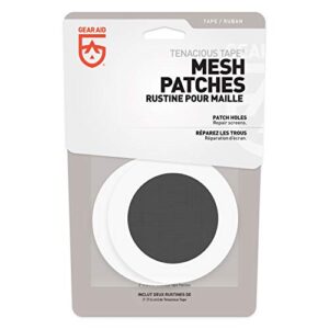 GEAR AID Tenacious Tape Mesh Patches for Repairing Holes in Tents, Bug Screens, Mosquito Netting, No-See-ums and More, 3” Round 1 Pack.