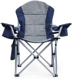 Oversized Camping Chairs for Adults with Lumbar Support, Padded Camping Chair with Storage Pocket, Folding Chairs for Outside with Cup Holder Support to 400LBS