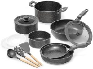 15 Pcs Pots and Pans Set with Detachable Handle and Utensils, Nonstick Granite Cookware Set,Space Saving Stone Kitchen Induction Cookware Sets,Dishwasher/Oven Safe, PFOA/PFOS Free