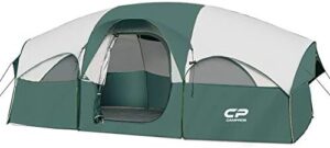 CAMPROS CP Tent 8 Person Camping Tents, Weather Resistant Family Tent, 5 Large Mesh Windows, Double Layer, Divided Curtain for Separated Room, Portable with Carry Bag