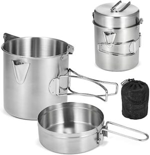 Lixada Camping Cooking Kettle 1L Stainless Steel Pot with Foldable Handle and Dual Use Cover Portable for Hiking Backpacking Picnic