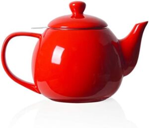 Sweejar Porcelain Teapot with Infuser and Lid,Teaware with Filter 30 OZ for Tea/Coffee/Milk/Women/Office/Home/Gift(Red)