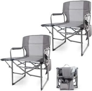 2 Pack Camping Chairs, Heavy Duty Directors Chair,Outdoor Lawn Chairs,Adults Folding Chairs with Side Table and Storage Pockets for Ouside Camping, Lawn, Sports Fishing and Picnic