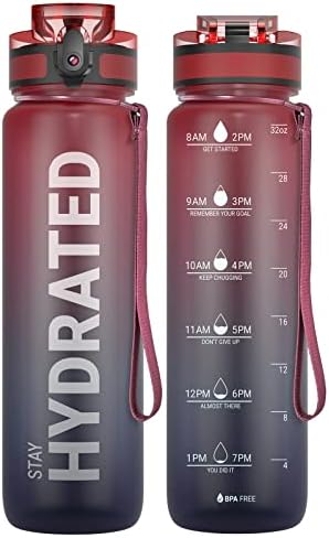 Sahara Sailor Water Bottles, 32oz Motivational Sports Water Bottle with Time Marker - Times to Drink - Tritan, BPA Free, Wide Mouth Leakproof, Fast Flow Technology with Clean Brush (1 Pack)