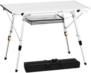 Urban Deco Outdoor Folding Portable Picnic Camping Table, Aluminum Roll Up Camp Table with Adjustable Height for Outdoor Cooking, Beach, Picnic, BBQ, Grill, Backyard and Party