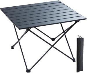 VEVOR Outdoor Folding Camping Side Table, Aluminum Alloy Ultra Compact Portable Lightweight with Carry Bag, for Cooking, Beach, Picnic, Travel, Hiking, Backpacking, 22 x16 inch, Black