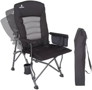 Camping Chairs for Adults, Adjustable Backrest Chair Supports 350lbs, Folding Chairs for Outside, Oversized Lawn Chair with Cup Holder, Black