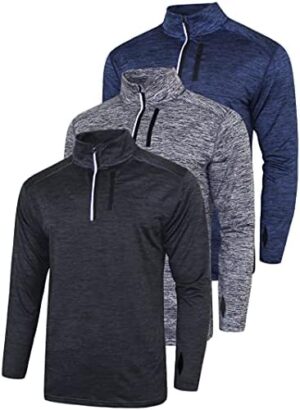 Liberty Imports 3 Pack: Men's Quarter 1/4 Zip Pullover Long Sleeve Workout Jackets, Athletic Dry Fit Running Shirts